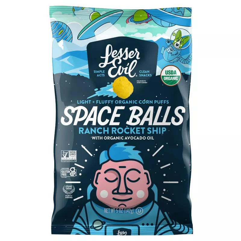 LesserEvil Organic Ranch Space Balls 5 oz (Pack of 6)