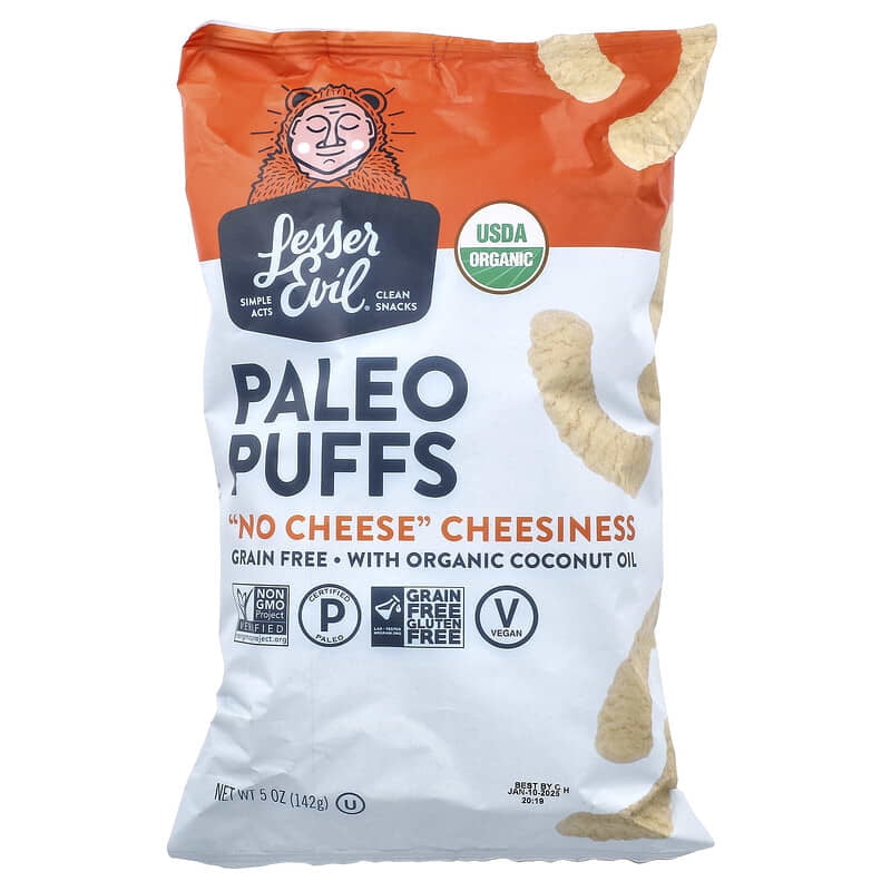 LesserEvil, Paleo Puffs, "No Cheese" Cheesiness, 5 oz Pack of 2