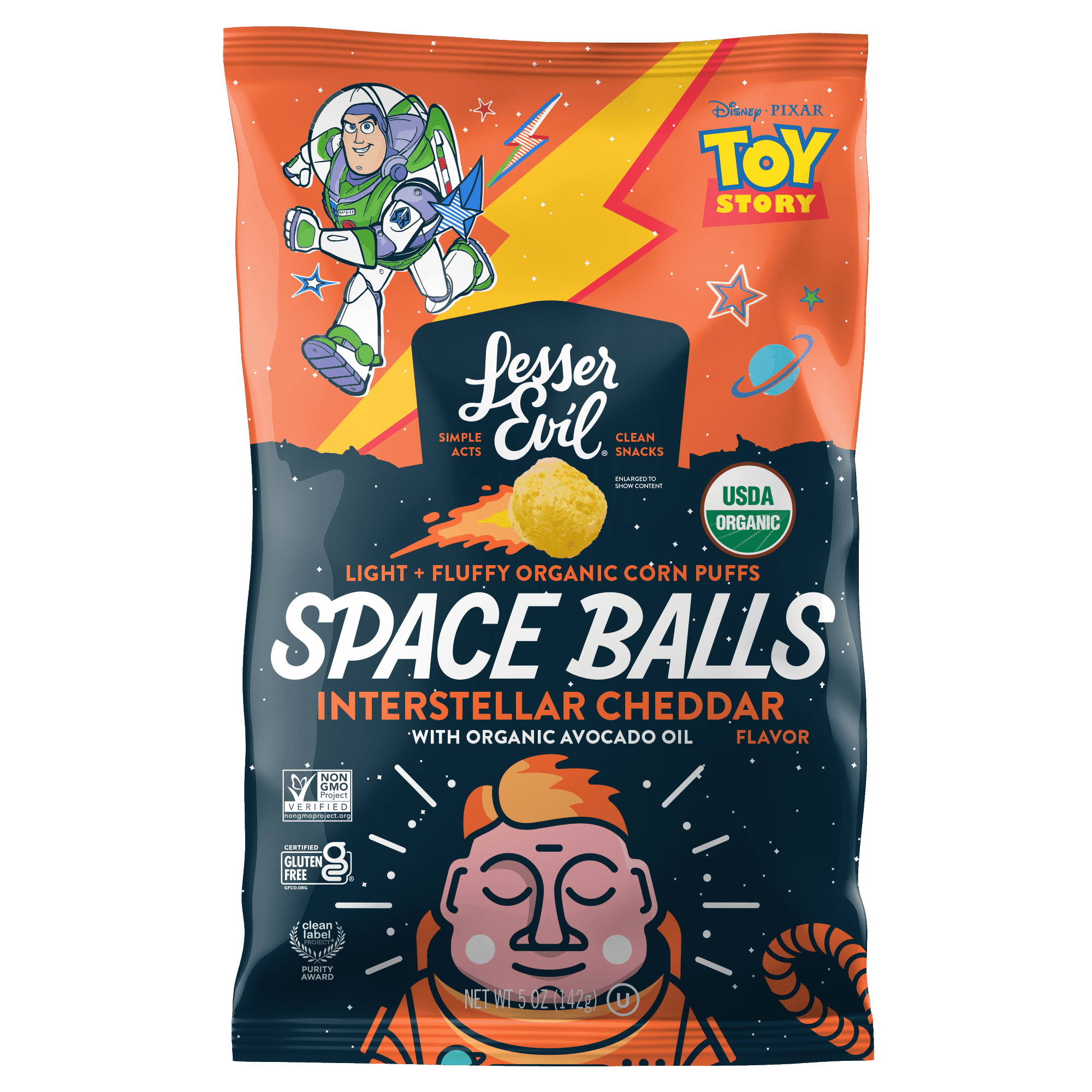 LesserEvil Space Balls, Interstellar Cheddar, 5 oz