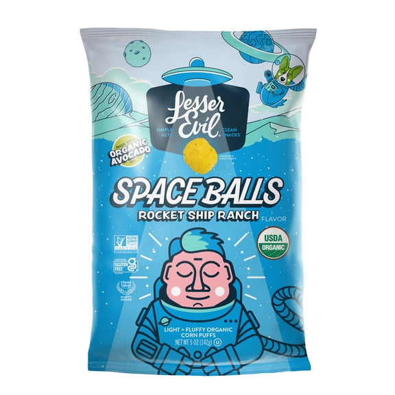 LesserEvil Space Balls, Organic Corn Puffs, Ranch RocketShip, 5 oz
