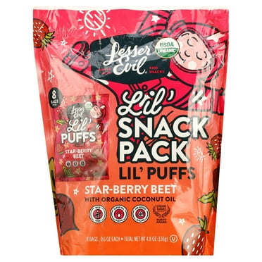 LesserEvil Strawberry Beet Lil' Puffs, Organic Snacks for Kids, 0g Sugar per Serving, 0.6oz, 8 Pack