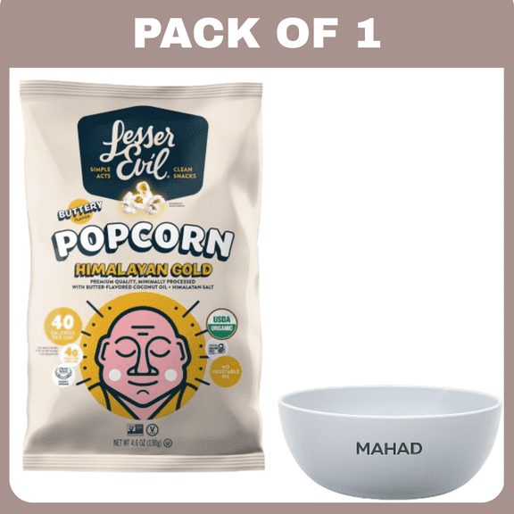 Lesserevil, Organic Popcorn, Himalayan Gold, Gluten-Free, 4.6oz-1 pack-with Bowl