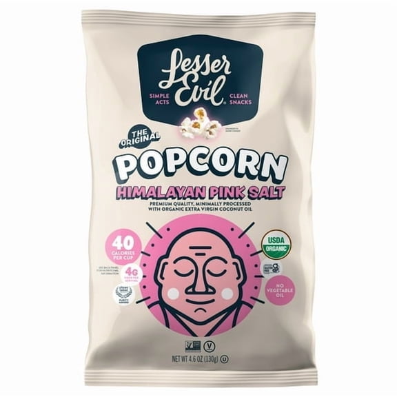 LesserEvil Organic Popcorn, Himalayan Pink, 4.6 oz pack of 2