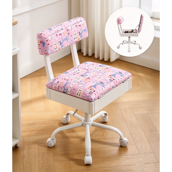 Lessmore Sewing Chair Adjustable Height Swivel Sew Chair Upholstered Craft Chair with Drawers for Sewing Room, White