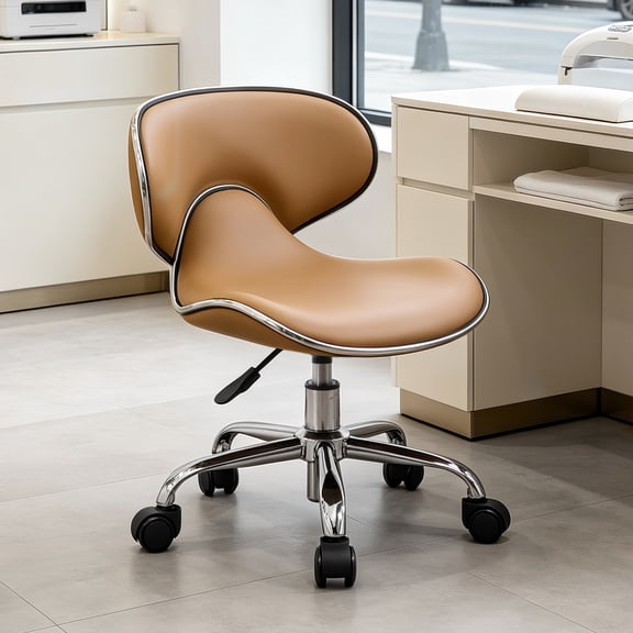 Lessmore Swivel Pedicure Stool Adjustable Height Nail Tech Chair Barber Chair Professionals Ergonomic,brown