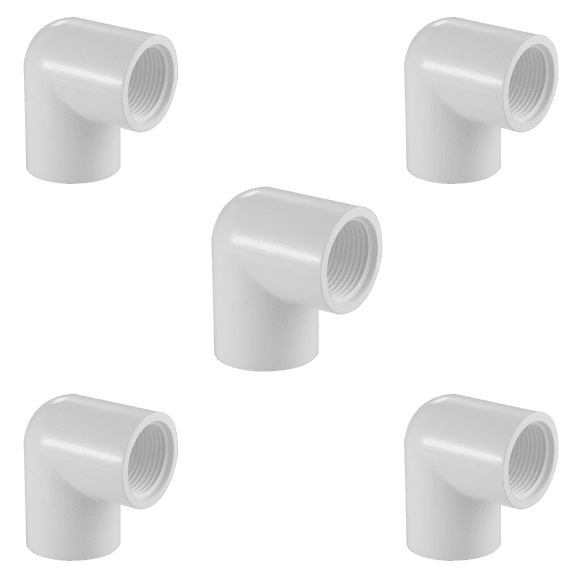 Lesso America 407-074 (5 Pack), Plumbing, PVC Pipe Fitting,90° Reducing Elbow, SCH40, 1/2×3/4"