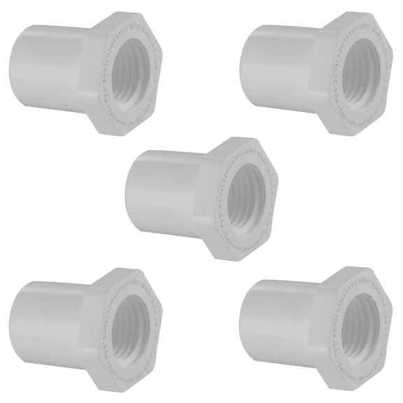 Lesso America 438-251 (5 Pack), Plumbing, PVC Pipe Fitting ,Reducing Bushing Flush Style, SCH40, 2×1-1/2"