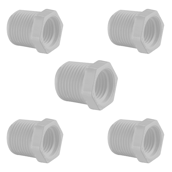 Lesso America 439-130 (5 Pack), Plumbing, PVC Pipe Fitting,Reducing T.T. Bushing Flush Style,SCH40, 1×1/2"