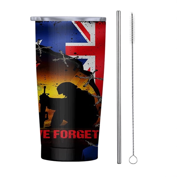 Lest We Forget Remember Memorial Day Veterans 20oz Tumbler, Insulated Stainless Steel Water Bottle Portable Travel Coffee Tea Mug Cup