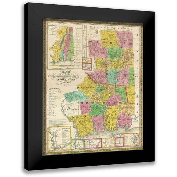 Lester 12x14 Black Modern Framed Museum Art Print Titled - Windham New London Connecticut - Lester 1833