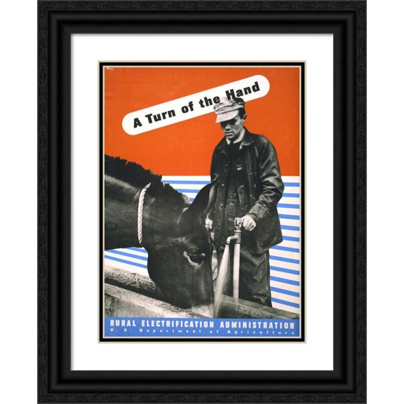 Lester Beall 19x24 Black Ornate Framed Double Matted Museum Art Print Titled: A Turn of the Hand Rural Electrification Administration, U.S. Department of Agriculture (1930)