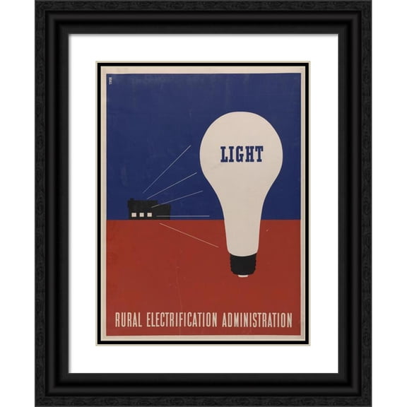 Lester Beall 19x24 Black Ornate Framed Double Matted Museum Art Print Titled: Light - Rural Electrification Administration (1930)