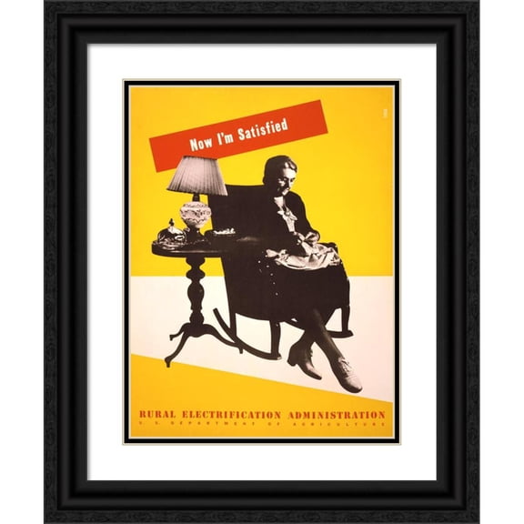 Lester Beall 19x24 Black Ornate Framed Double Matted Museum Art Print Titled: Now I’M Satisfied Rural Electrification Administration, U.S. Department of Agriculture. (1930)