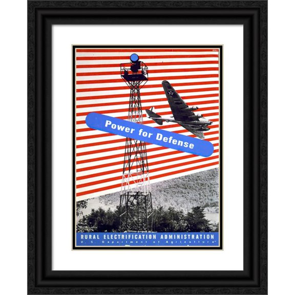 Lester Beall 19x24 Black Ornate Framed Double Matted Museum Art Print Titled: Power for Defense. Rural Electrification Administration. U.S. Department of Agriculture (1940)