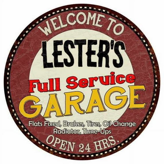 Lester's Full Service Garage 12" Round Metal Sign Man Cave Décor 200120037315