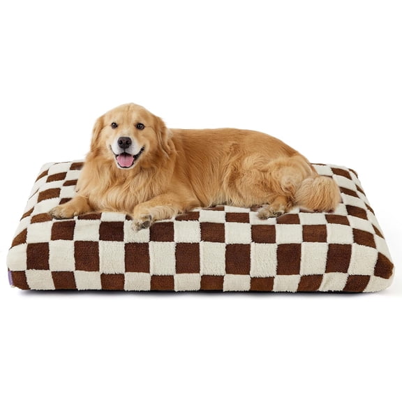 Extra Large Dog Bed-Thick Shredded Chopped Foam Pet Bed Indoor with Removable Cover, Cute Modern Fuzzy Plush & Anti Slip Bottom, Brown