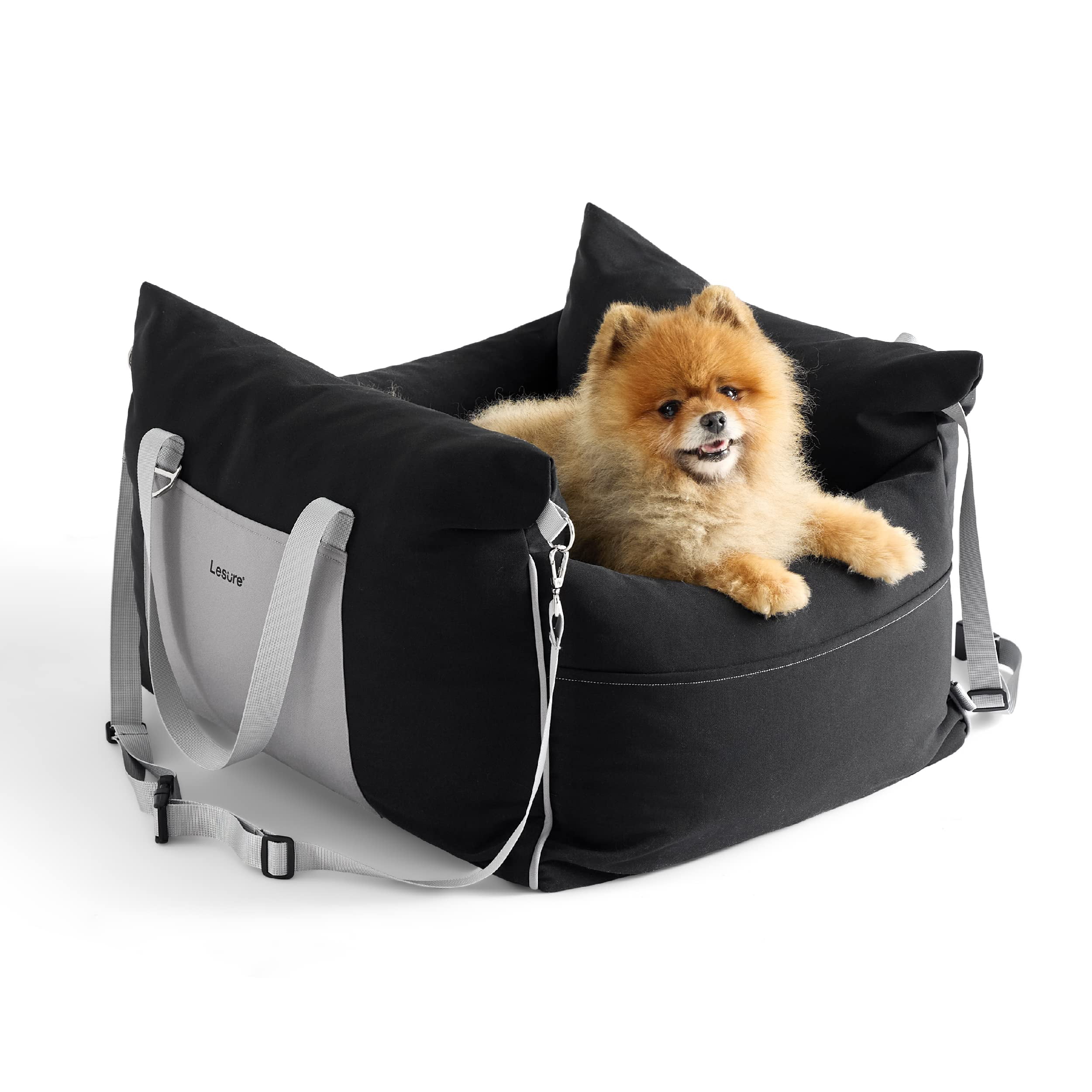 Black Soft-Sided Small Dog Travel Carrier with Safety Leash