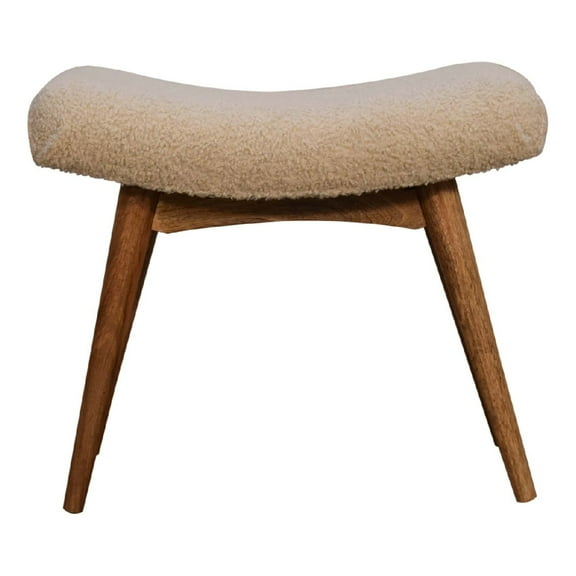 Lesuto Boucle Cream Curved Bench - Nordic Style, Wood