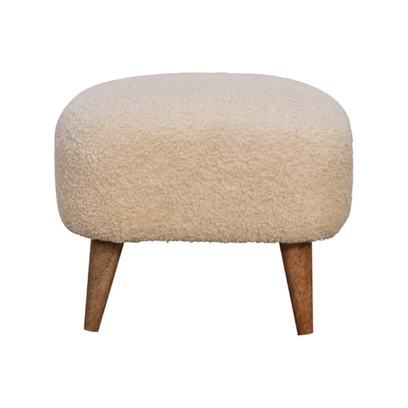 Lesuto Boucle Cream Square Footstool - Nordic Style, Wood, 0 Drawers