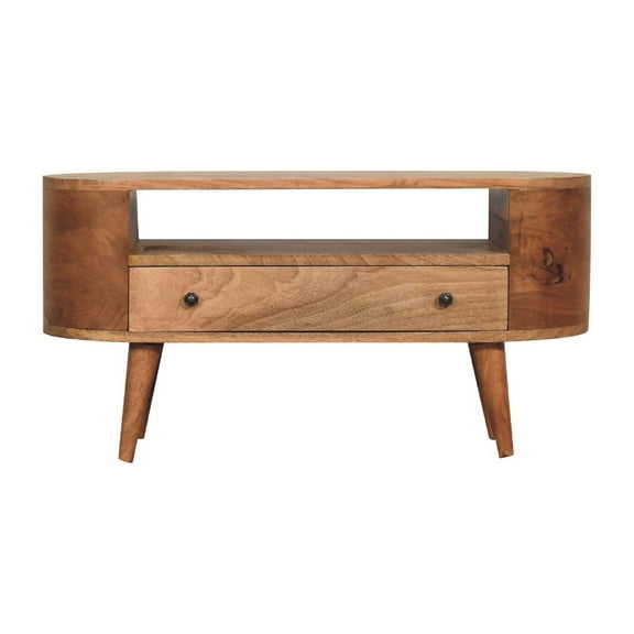 Lesuto Mini Rounded Entertainment Unit - Nordic Style, Wood, 4 Drawers