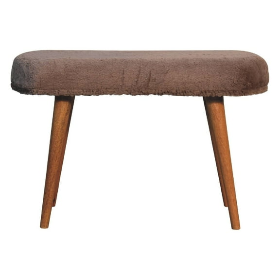 Lesuto Mocha Faux Fur Fabric Bench - Nordic Style, Wood