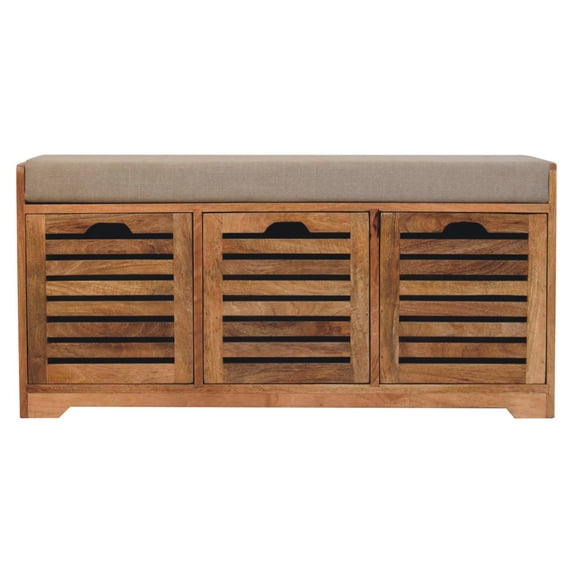Lesuto Shutter Oak-ish Shoe Bench - Modern, Wood, cream