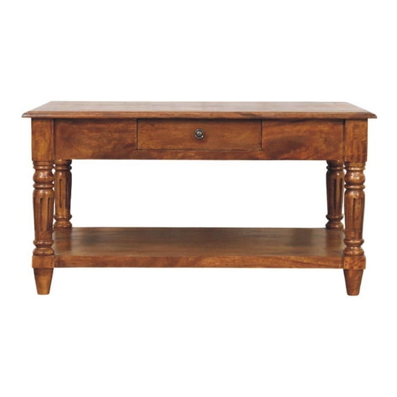 Lesuto Turned legs Chestnut 2 Drawer Coffee Table - Modern Style, Wood, chestnut