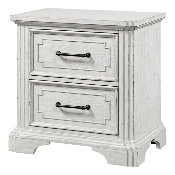 Lesy Nightstand- 2 Drawers- Black Metal- Vintage White Poplar Wood