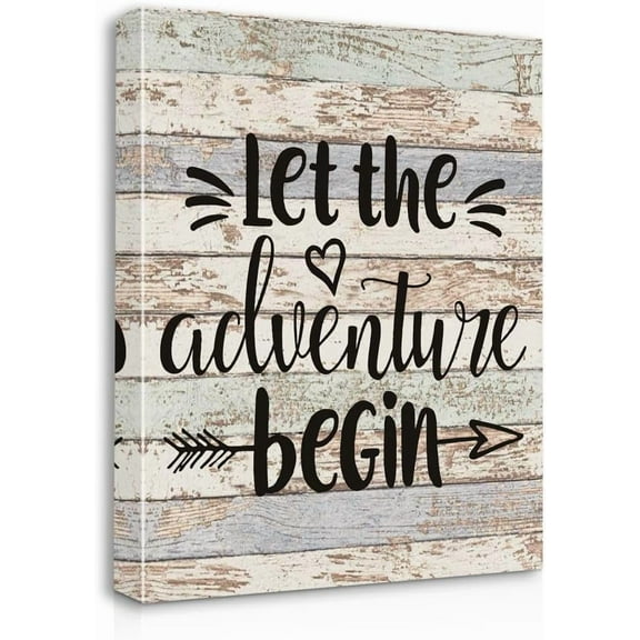 Let The Adventure Begin Accent Canvas Wall Art Prints Artwork Signs Framed for Camper Decor RV Room Bathroom Trailer RV Decor, 11 X 14 inch, Campers Lover Gifts, Camper Canvas Wall Decor