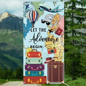 Let The Adventure Begin Backdrop 2.9x5.9ft Adventure Awaits Birthday Party Banner Decoration Large Fabric Global Travel Photo Booth Banner World Map Photography Background