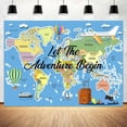 thumbnail image 1 of Let The Adventure Begin Backdrop, Adventure Awaits Travel Themed World Map Photography Background, Graduation Birthday Baby Shower Party Decorations Backdrop Photo Booth Studio Props 7x5ft, 1 of 5