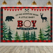 Let The Adventure Begin Backgrounds A Little Baby Boy is on The Way Boy Birthday Party Lumberjack Woodland Animals Photography Decoration Bear Deer Baby Shower Party Banner