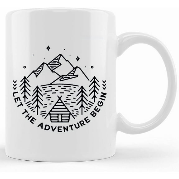 Let The Adventure Begin Camp Mug, Wedding Mug, Wedding Gift, Mountain Wedding Mug, Custom Wedding Mug, Outdoor Mug, Ceramic Novelty Coffee Mug, Tea Cup, Gift Present For Bir