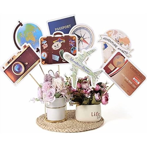 Let The Adventure Begin CenterpiecesTravel Around The World DecorationsBon Voyage Travel Theme Party Table Toppers,Graduation Retirement Job Career Change Farewell Party Decorations Supplies