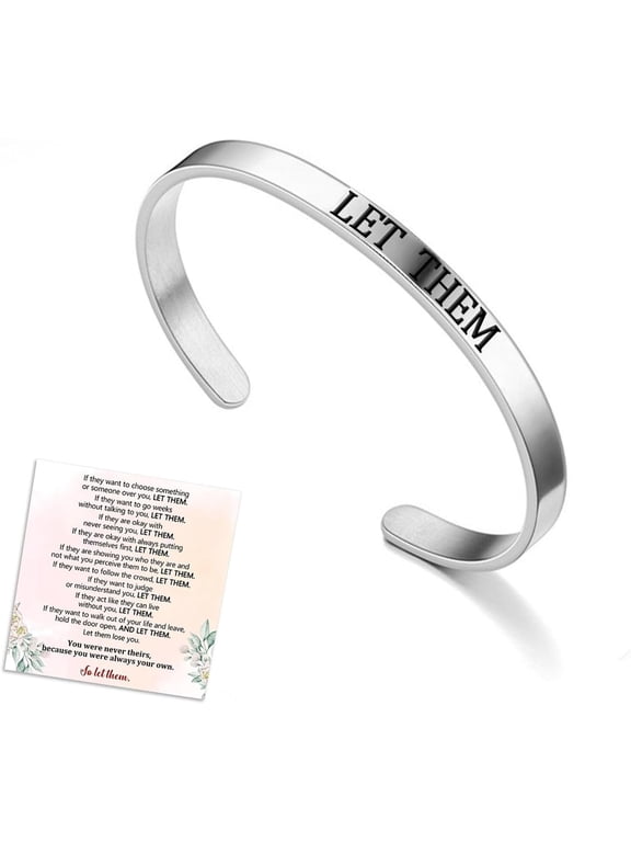 Let Them Cuff Bracelet, Self Worth Motivational Engraving Bracelets Stainless Steel Open Adjustable Handmade Engraved Friendship Cuff Bangle Jewelry Gifts for Sorority Sisters Best Friends