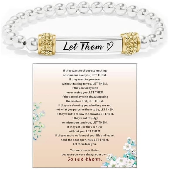 Let Them Dainty Beaded Stretch Bracelet, Self Worth Motivational Stainless Steel Engraving Bracelets Energy Chain Bracelet Friendship Bracelets Jewelry for Best Friend Women Men