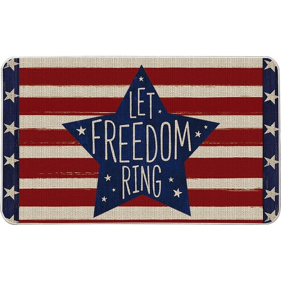 Let Freedom Ring Decorative Doormat 17" x 29" Patriotic Stripes Star 4th of July Memorial Day Independence Day Peace Love USA Floor Mat Non-Slip Low-Profile mat for Indoor Outdoor