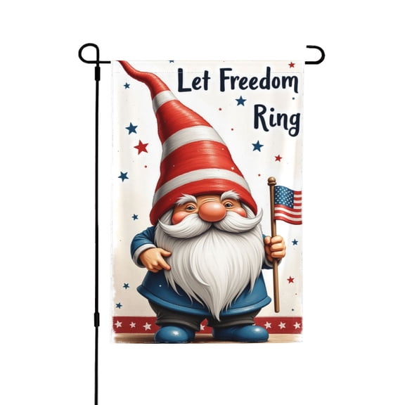 Let Freedom Ring Garden Flag 12x18 Inch Double Sided Patriotic Gnome Holding USA Flag For Outdoor Decorations Independence Day Yard Flag Party Festive Decor