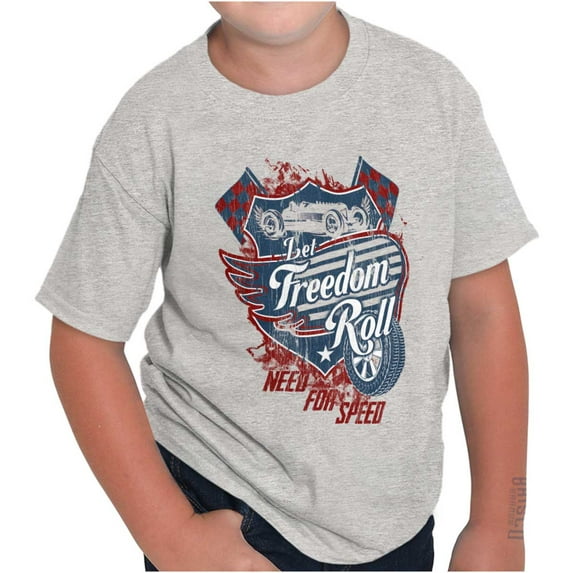 Let Freedom Roll Classic Muscle Car Crewneck T Shirts Boy Girl Teen Brisco Brands XS
