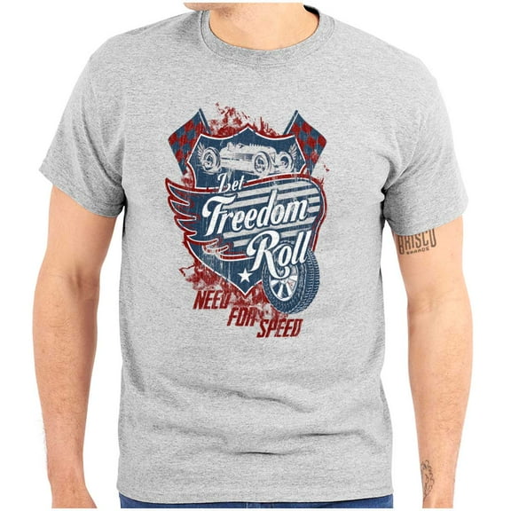 Let Freedom Roll Classic Muscle Car Plus Size Crewneck Graphic Tee Shirt Brisco Brands 2X