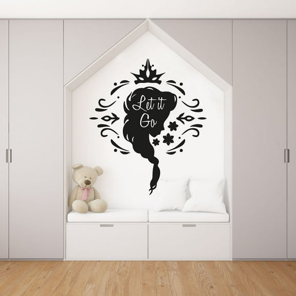 Let It Go - Disney Movie Quote Frozen Queen Elsa Disney Princess Elegant Design Silhouette Quotes Wall Art Wall Decal Wall Sticker Home Decoration Design Kids Girls Room Wall Décor Size (20x20 inch)
