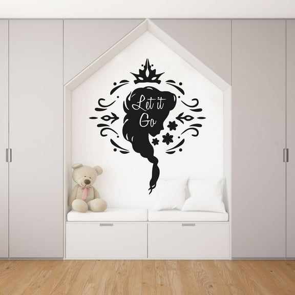 Let It Go - Disney Movie Quote Frozen Queen Elsa Disney Princess Elegant Design Silhouette Quotes Wall Art Wall Decal Wall Sticker Home Decoration Design Kids Girls Room Wall Décor Size (10x10 inch)