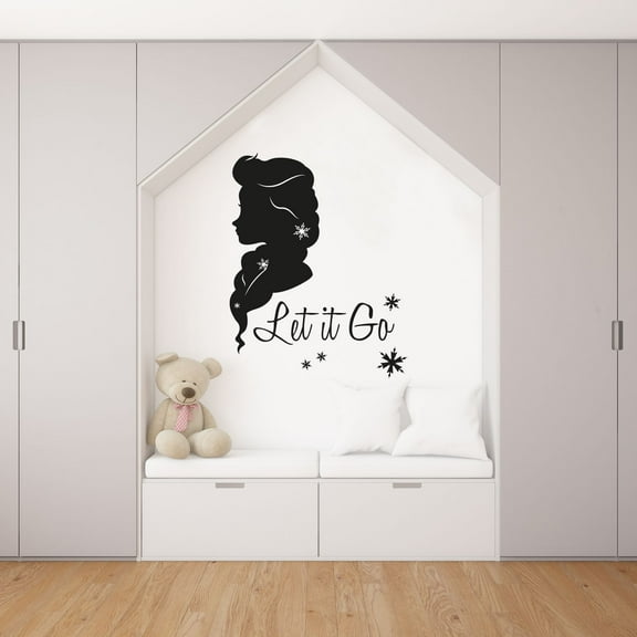 Let It Go - Disney Movie Quote Frozen Queen Elsa Disney Princess Silhouette Vinyl Snowflakes Quotes Wall Art Wall Decal Wall Sticker Home Decoration Design Kids Girls Room Wall Décor Size (40x40 inch)