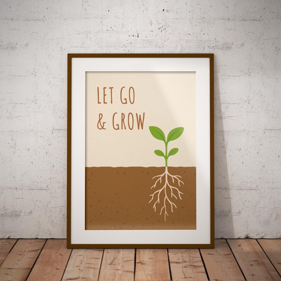 Let Go Grow Print Botanical Roots Art Motivational Home Decor, Unframed Paper Print