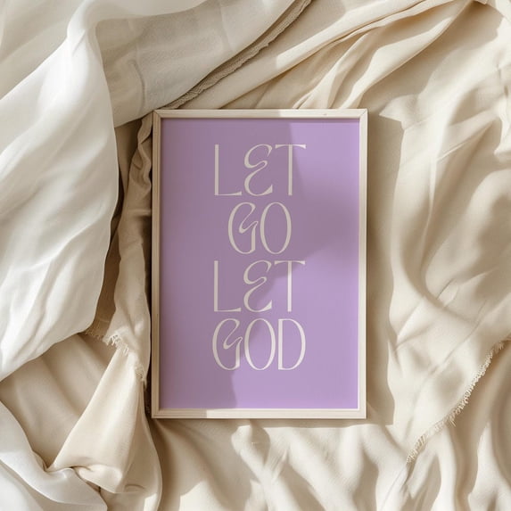 Let Go Let God, Christian Wall Art, Bible Verse Dorm Room Decor, Art, Purple Wall Art, Trendy Apartment Decor, Christian Quote Wall Art, Modern Wall Decor, 16x24 UNFRAMED