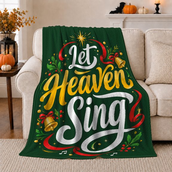 Let Heaven Sing Holiday Design Christmas, Festive Holiday Scene, Warm Flannel Blanket for Living Room and Reading Nook, Art Lovers Christmas Gift, Festive Home Decor