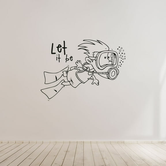 Let It Be Life Inspiration Quote Scuba Diver Scuba Dive Silhouette Vinyl Wall Art Wall Sticker Wall Decal Underwater Diving Home Kids Pool Area Living Room Boys Girls Décor Design Size (8x10 inch)