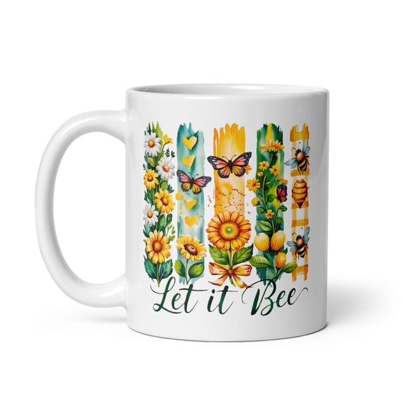 Let It Bee Coffee Mug, White ceramic Mug 11 15oz