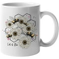 thumbnail image 1 of Let It Bee Pun with Bumble Bees, White Flowers & Honeycomb Cells Art Merch Gift, White 11oz Ceramic Mug, 1 of 5