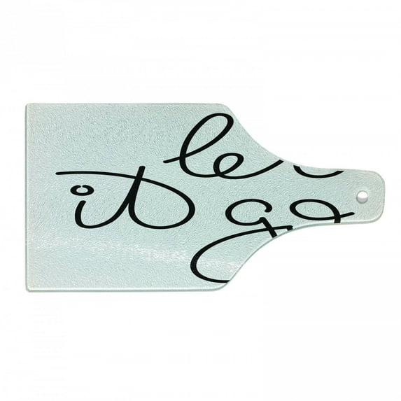 Let It Go Cutting Board, Typography in Cursive Hand Written Simple Font on a Plain Backdrop, Decorative Tempered Glass Cutting and Serving Board, in 3 Sizes, by Ambesonne